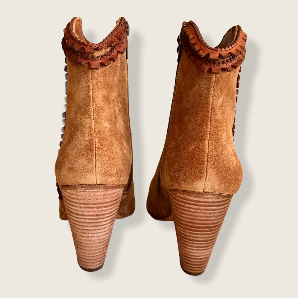 RARE Frye Madeline Trim Fringe Suede Ankle Bootie - Picture 11 of 15